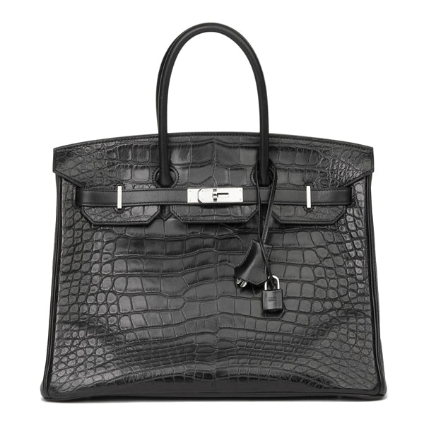 Hermès Birkin 35cm Black Matte Alligator/Box/Clemence PHW - Preloved