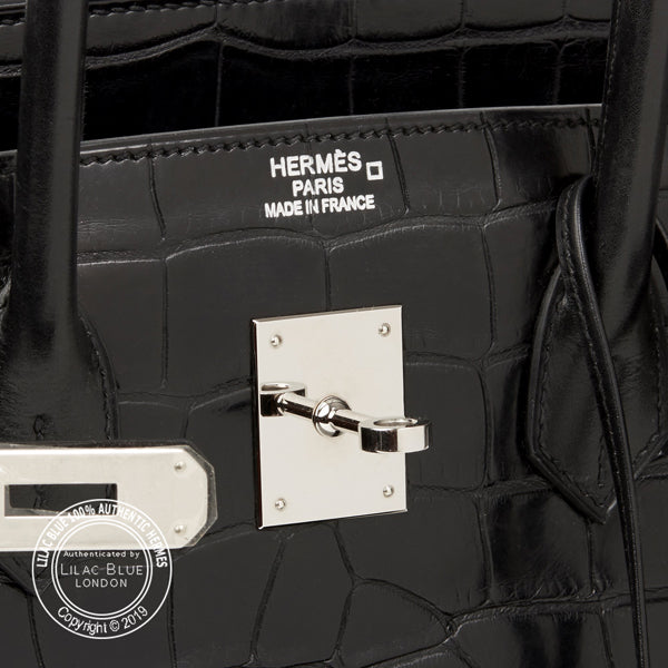 Hermès Birkin 35cm Black Matte Alligator/Box/Clemence PHW - Preloved