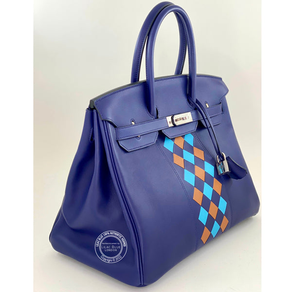Hermès Birkin 35cm Bleu Encre Tressage Swift PHW - Preloved