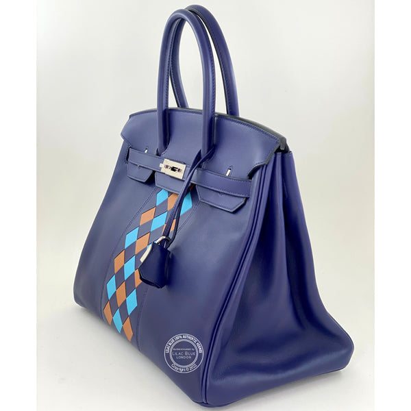 Hermès Birkin 35cm Bleu Encre Tressage Swift PHW - Preloved