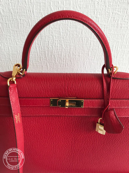 Hermès Kelly 35cm Red Chevre de Coromandel GHW - Vintage