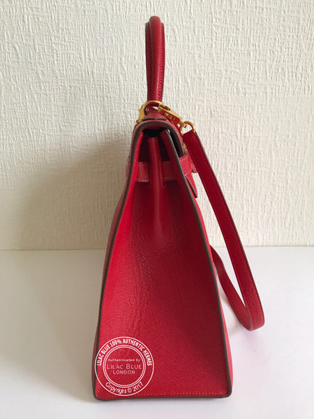 Hermès Kelly 35cm Red Chevre de Coromandel GHW - Vintage