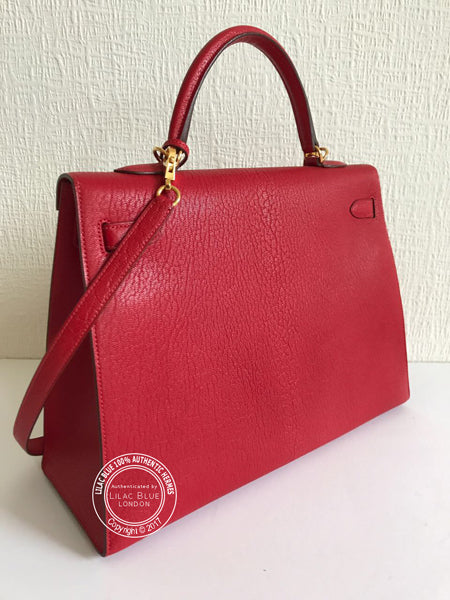 Hermès Kelly 35cm Red Chevre de Coromandel GHW - Vintage