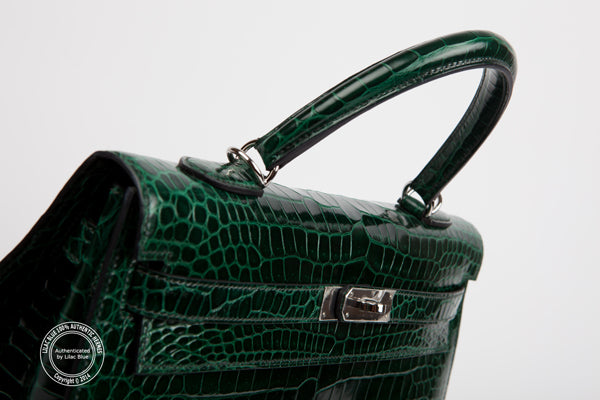 Hermès Kelly 35cm Emerald Green Shiny Croc PHW