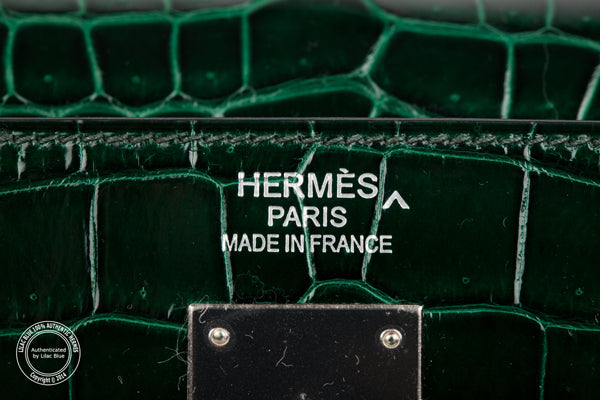 Hermès Kelly 35cm Emerald Green Shiny Croc PHW