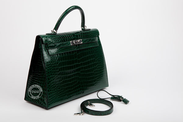 Hermès Kelly 35cm Emerald Green Shiny Croc PHW