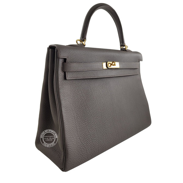 Hermès Kelly 35cm Etain Togo GHW - Preloved