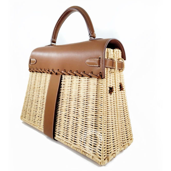 Hermès Kelly 35cm Fauve Picnic Barenia/Osier PHW