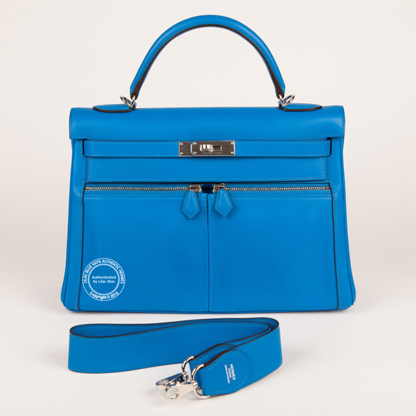 Hermès Kelly 35cm Bleu Hydra Lakis Swift PHW