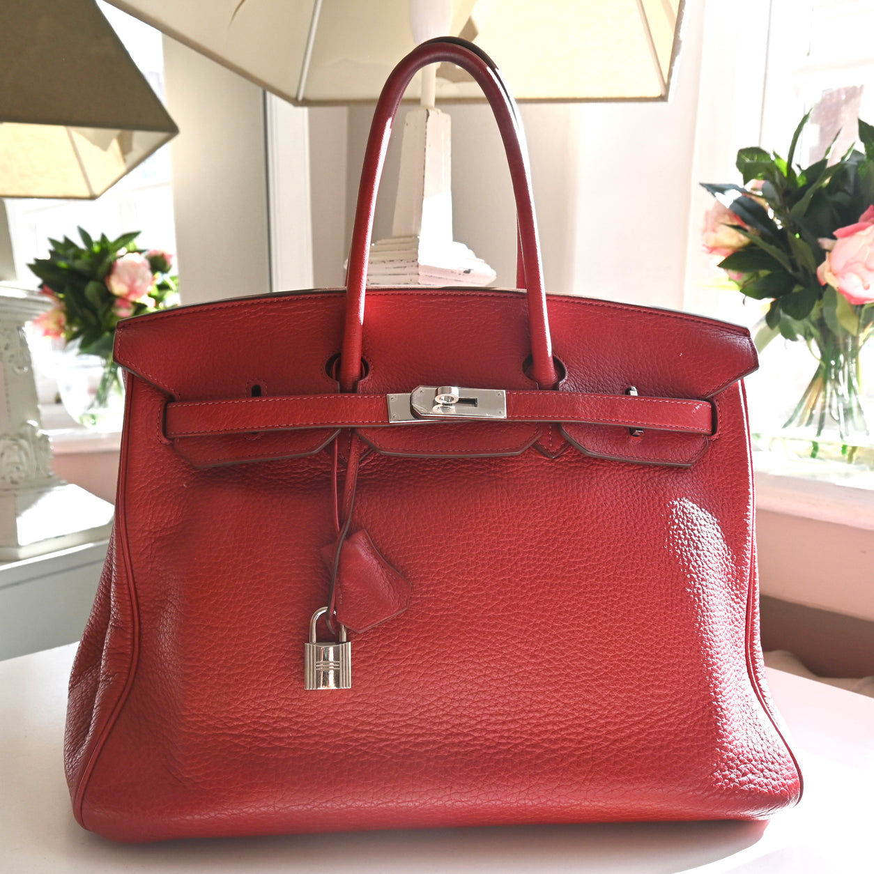 Hermes Birkin 35cm Rouge Garance Clemence  PHW - Preloved