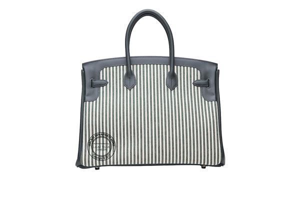 35cm Vert Anglais & Vert Foncé Riga Birkin. Canvas/Swift,  Palladium