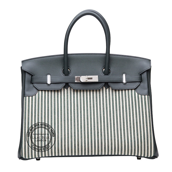 35cm Vert Anglais & Vert Foncé Riga Birkin. Canvas/Swift,  Palladium