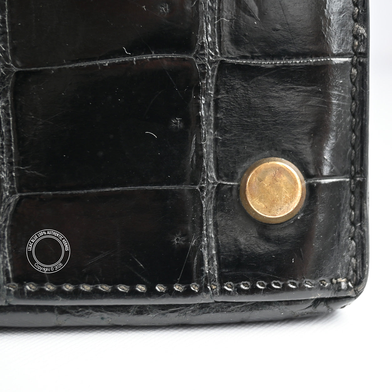 Hermès Kelly 35cm Black Shiny Croc GHW - Vintage