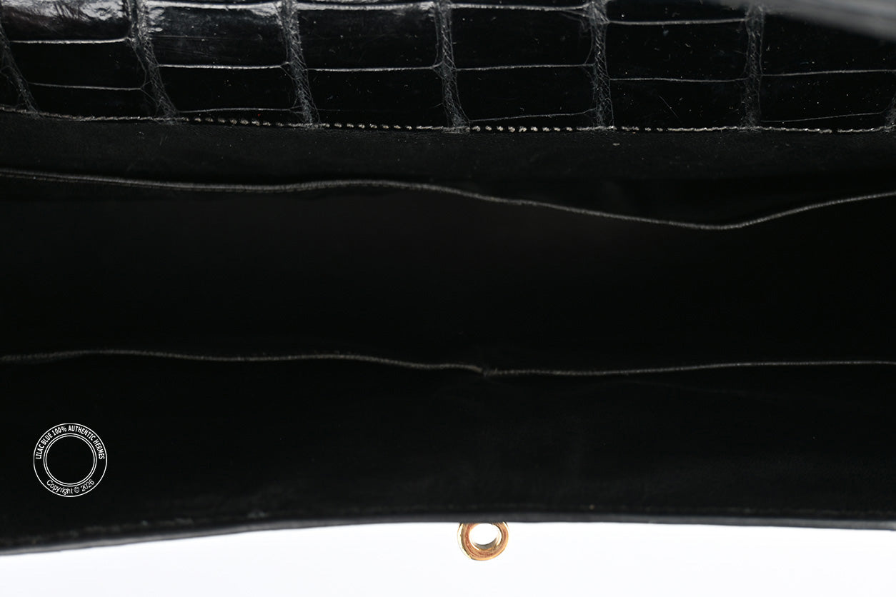 Hermès Kelly 35cm Black Shiny Croc GHW - Vintage