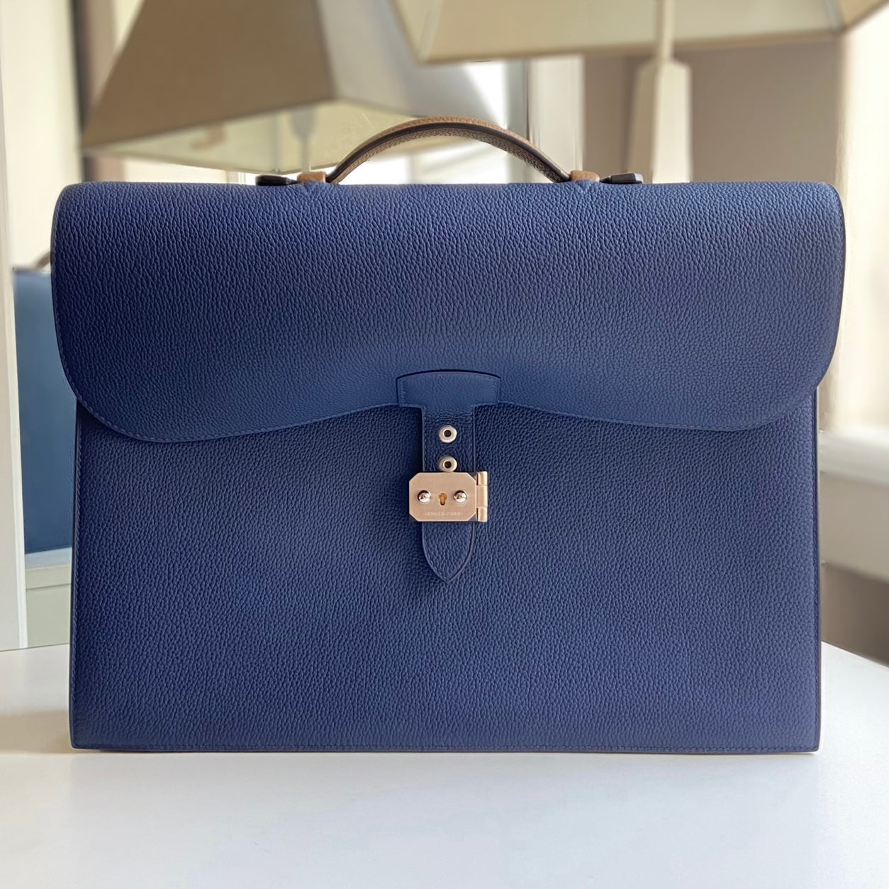 Hermès Sac a Depeche 38cm Bleu Saphir/Gold HSS Togo PHW