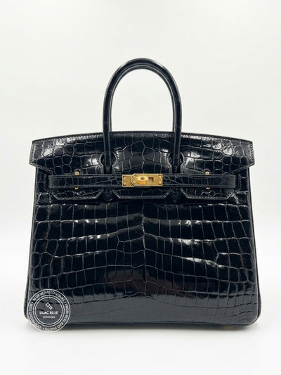 Hermès Birkin 25cm Black Shiny Croc GHW