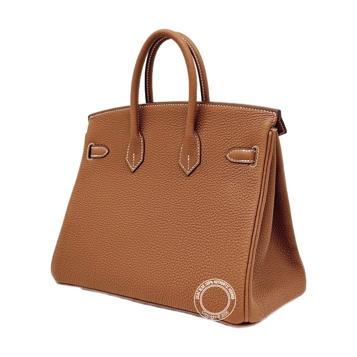 Hermès Birkin 25cm Gold Togo with gold hardware, angled view