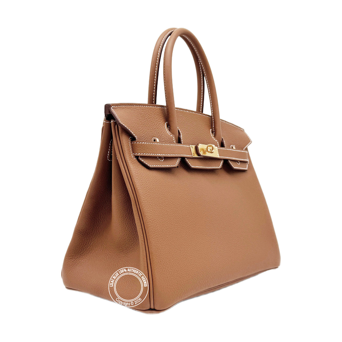 Hermès Birkin 30cm Gold Togo with gold hardware, angled view