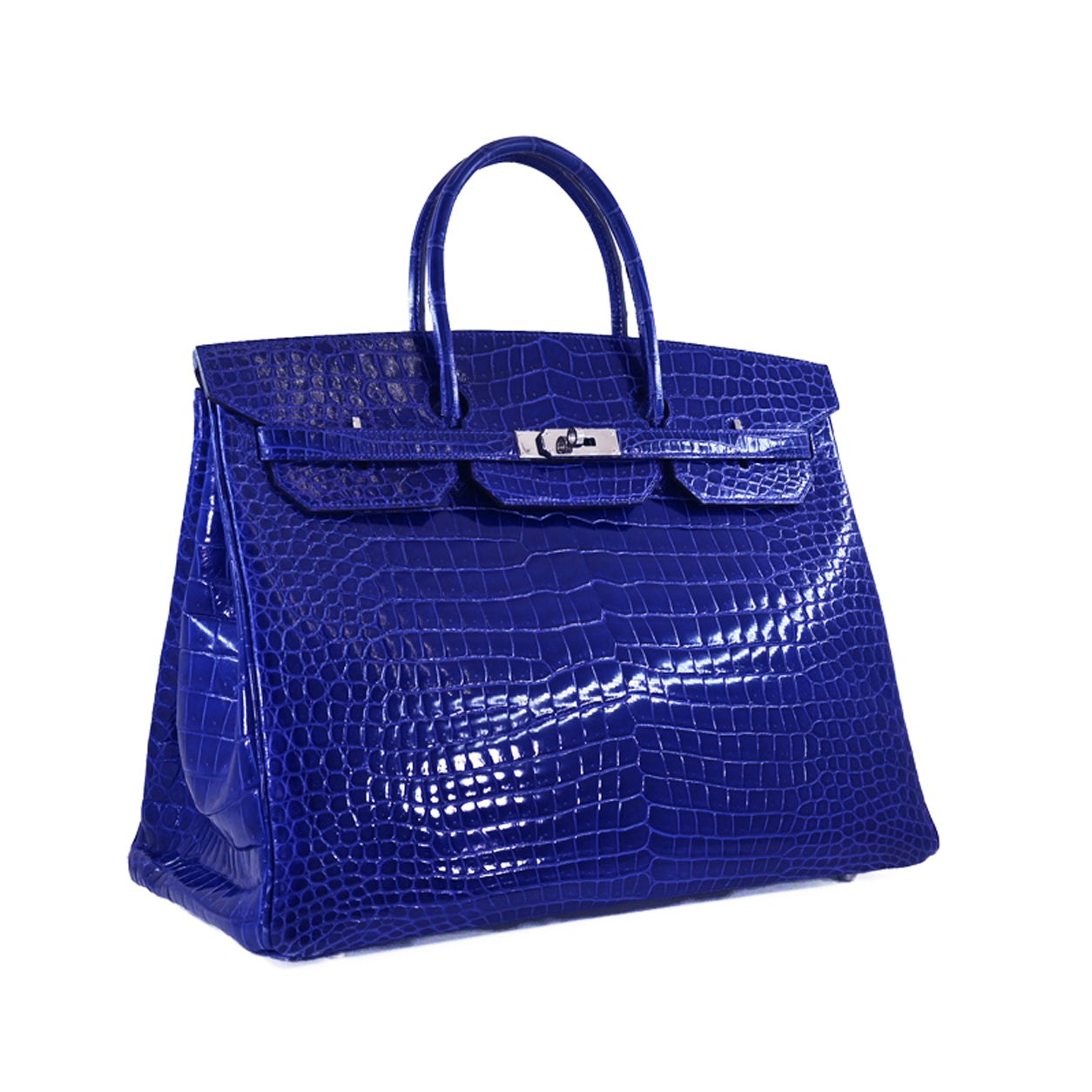 Hermès Birkin 40cm Bleu Electrique Shiny Croc PHW - Preloved