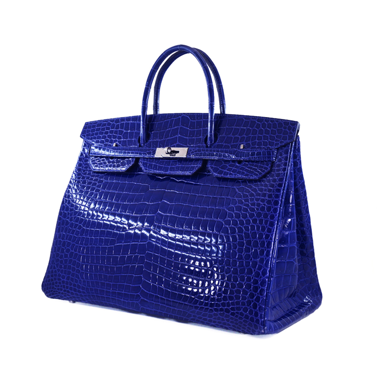 Hermès Birkin 40cm Bleu Electrique Shiny Croc PHW - Preloved