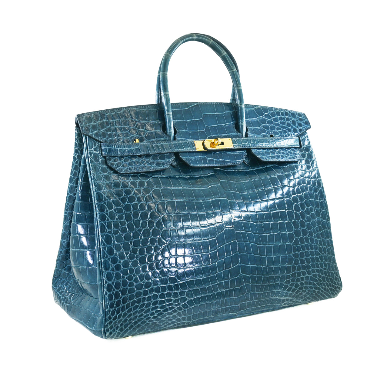 Hermès Birkin 40cm Blue Jean Shiny Croc GHW - Preloved
