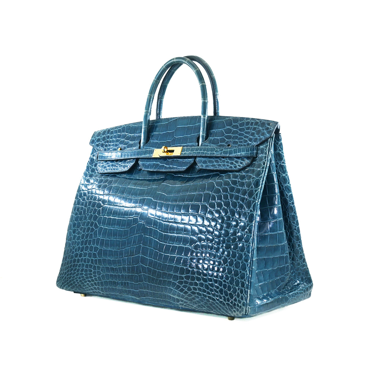 Hermès Birkin 40cm Blue Jean Shiny Croc GHW - Preloved