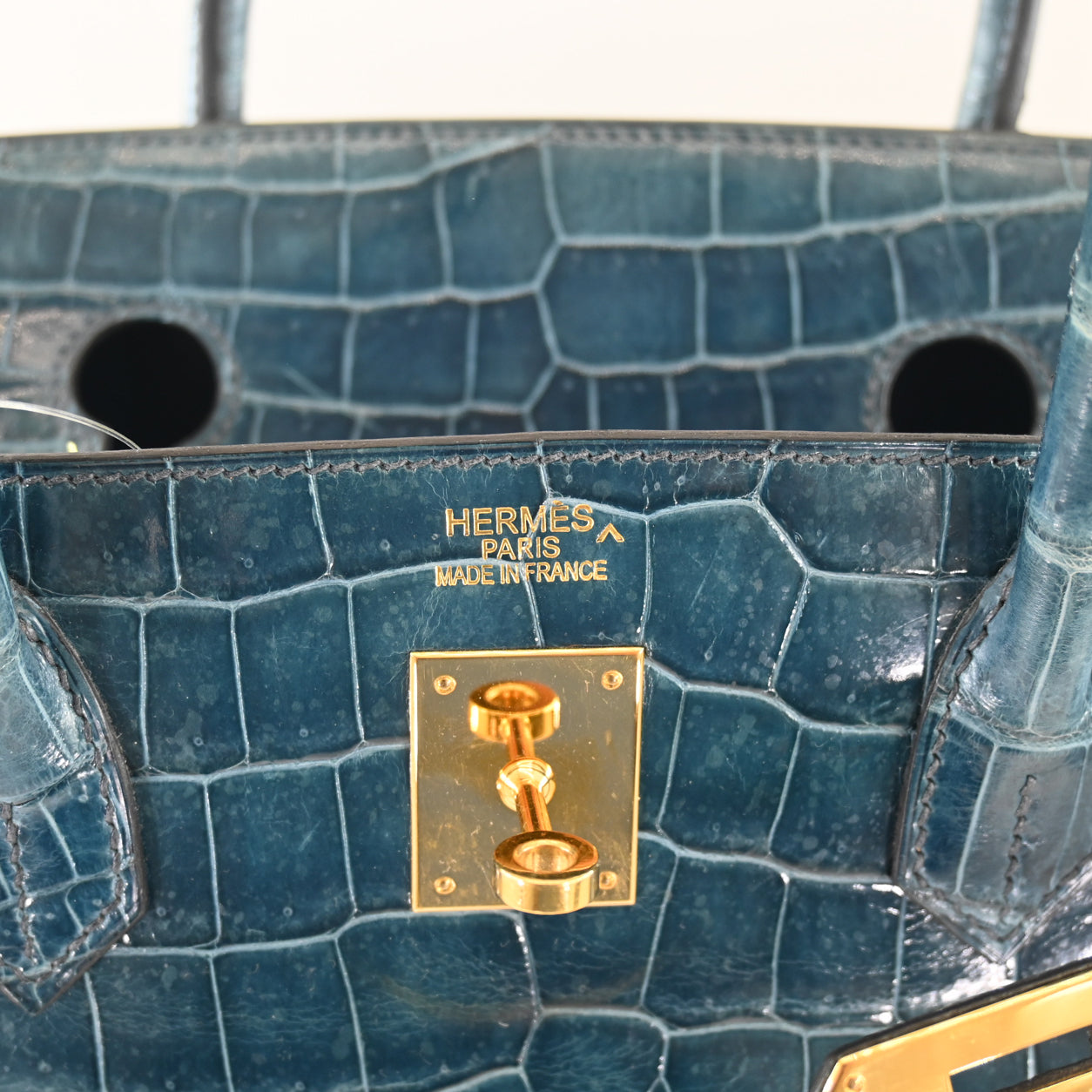 Hermès Birkin 40cm Blue Jean Shiny Croc GHW - Preloved