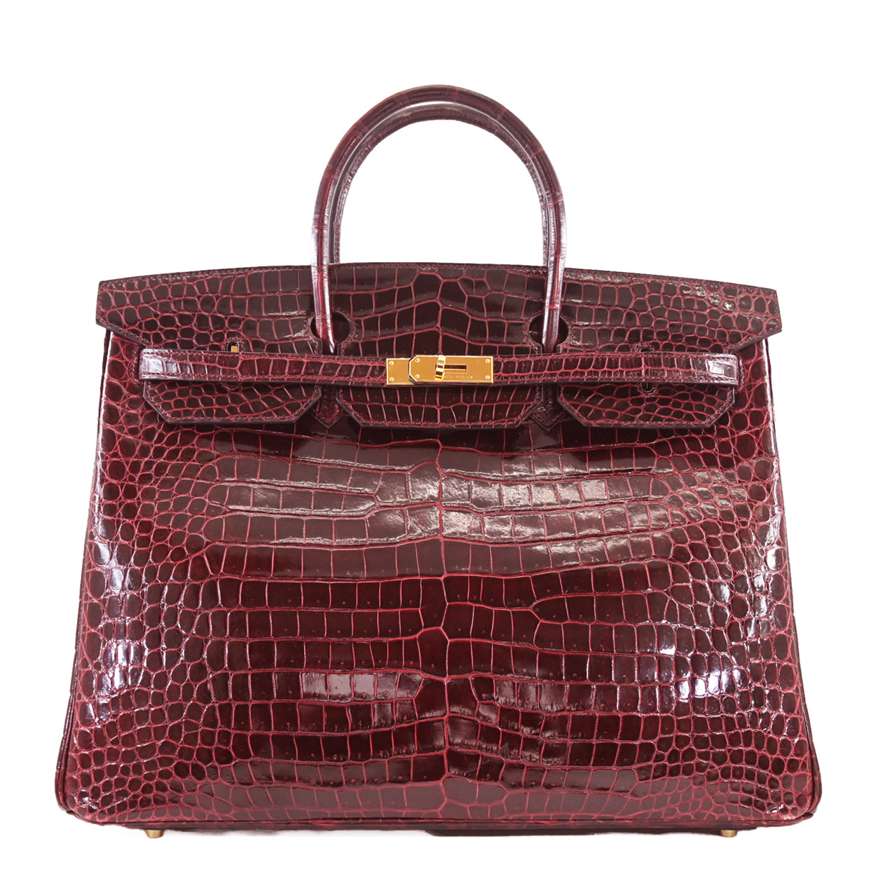 Hermès Birkin 40cm Bordeaux  Shiny Croc GHW - Preloved