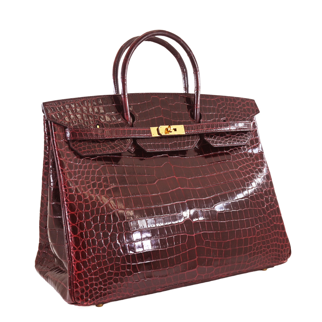 Hermès Birkin 40cm Bordeaux  Shiny Croc GHW - Preloved