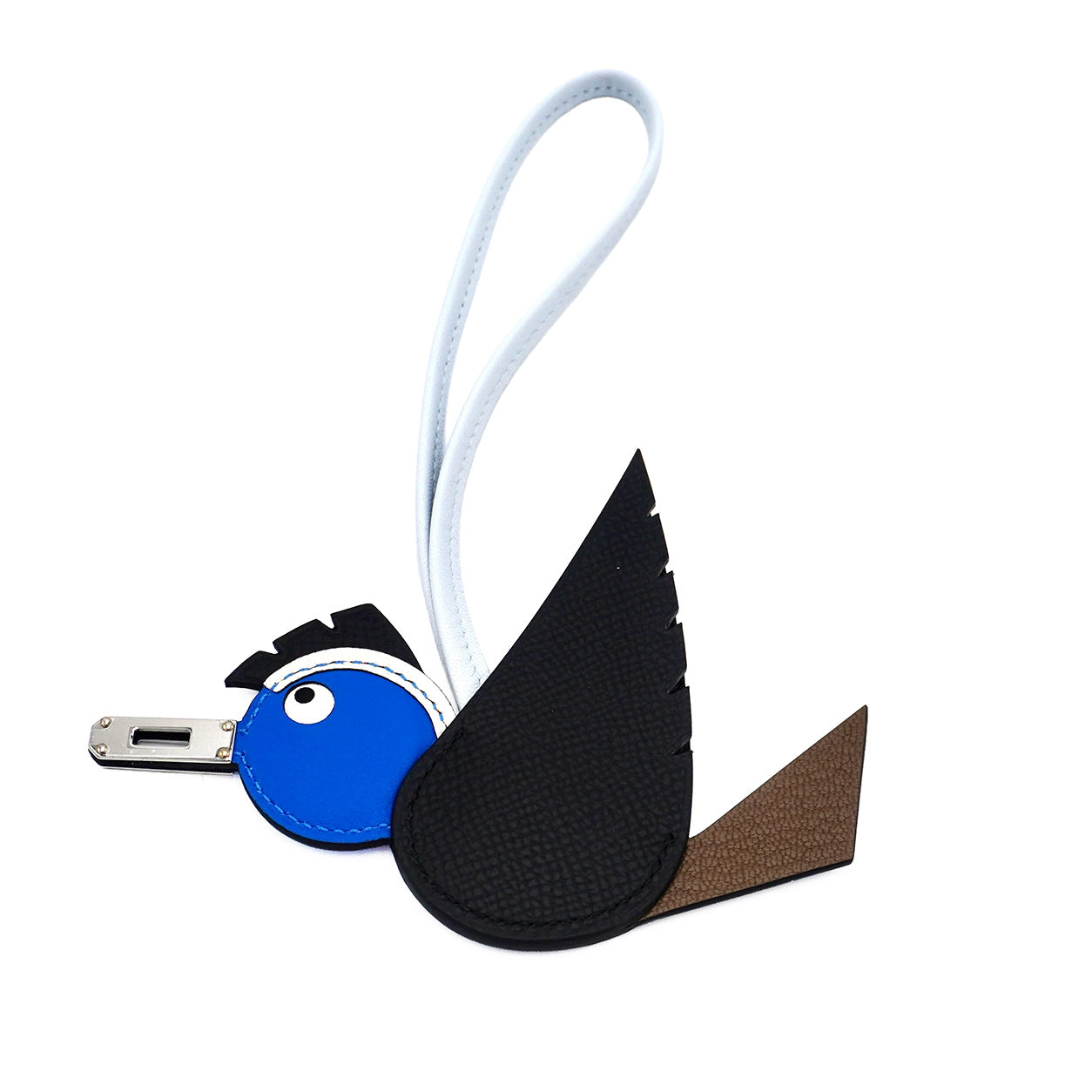 Hermès Birdy Charm. Black/Etoupe/Bleu Hydra Epsom