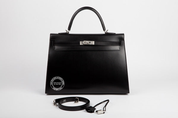Hermès Kelly 35cm Black Tadelakt PHW Guilloche