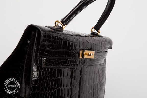Hermès Kelly 35cm Black Shiny Croc GHW