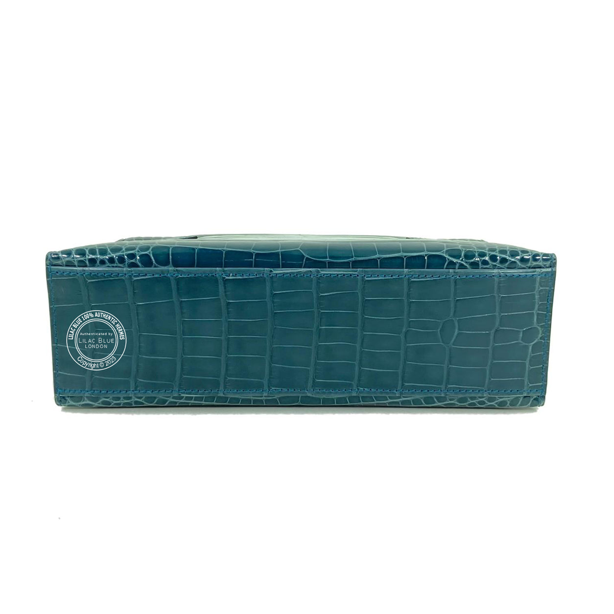 Hermès Kelly 22cm Bleu Izmir Mini Pochette Shiny Alligator GHW