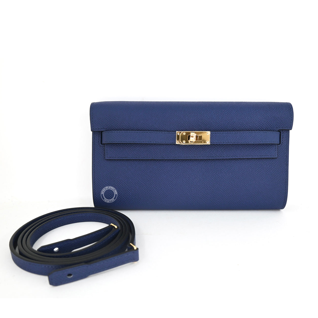 Hermès Kelly 20cm Wallet to Go Bleu Saphir Epsom GHW