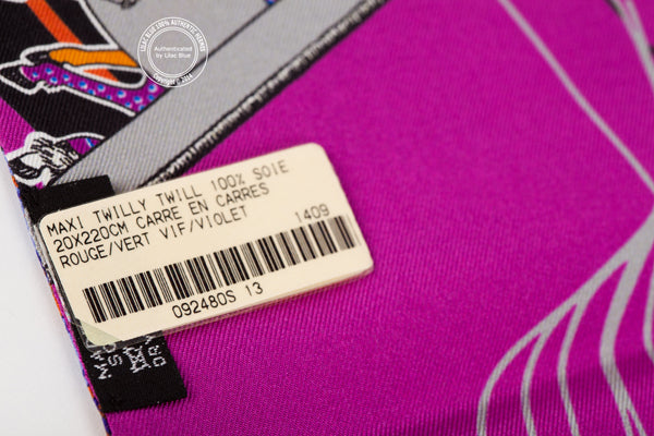 Hermès Maxi Twilly Carré en Carrés. Rouge, Vert Vif & Violet