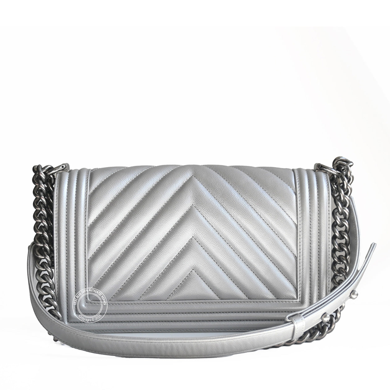 Chanel Boy Bag Metallic Silver Lambskin Ruthenium - Preloved