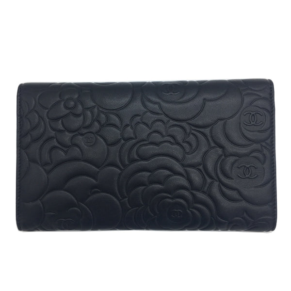 Chanel Camelia Wallet Black Calfskin Silver - Preloved