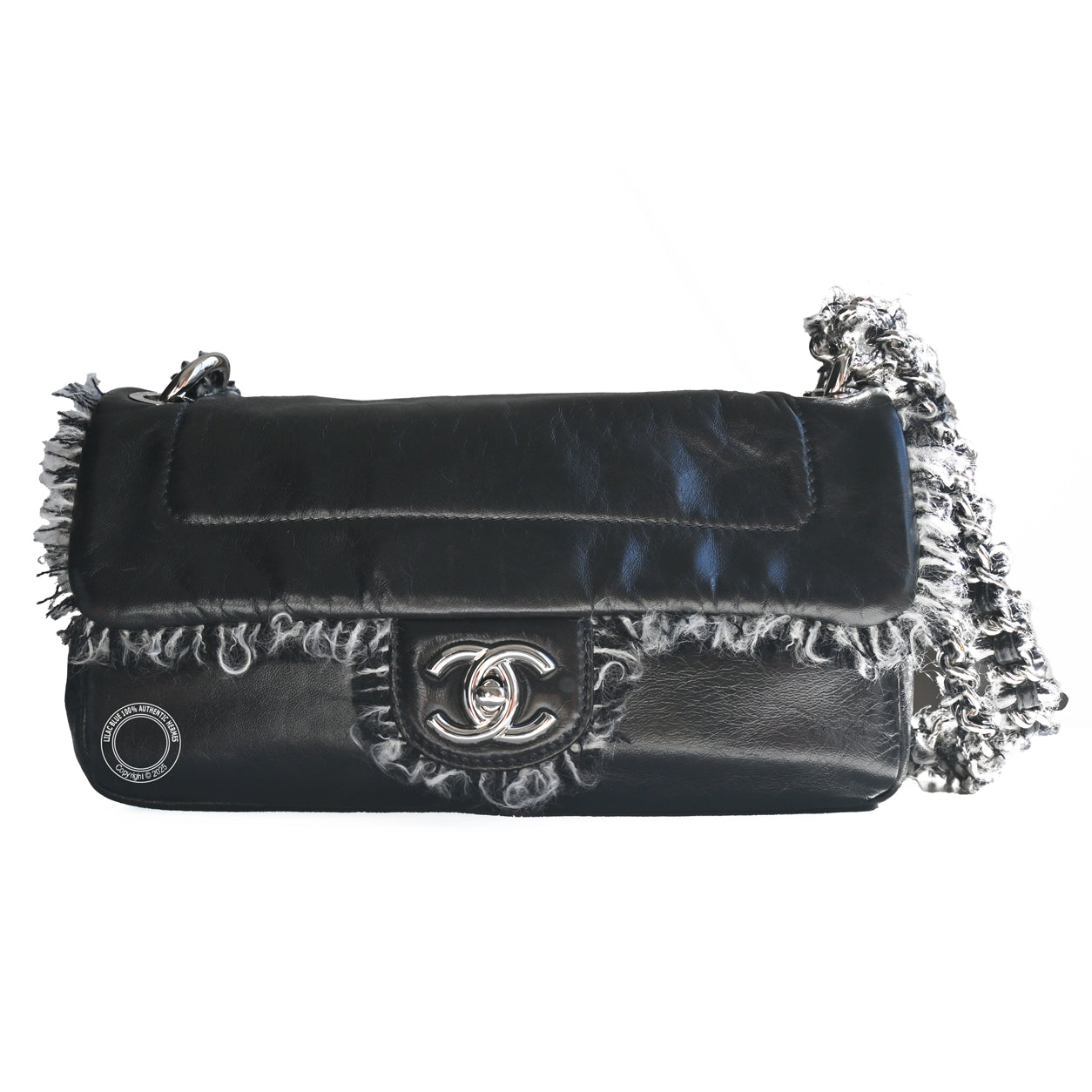 Chanel Funny Tweed Flap Bag Black Lambskin PHW - Preloved