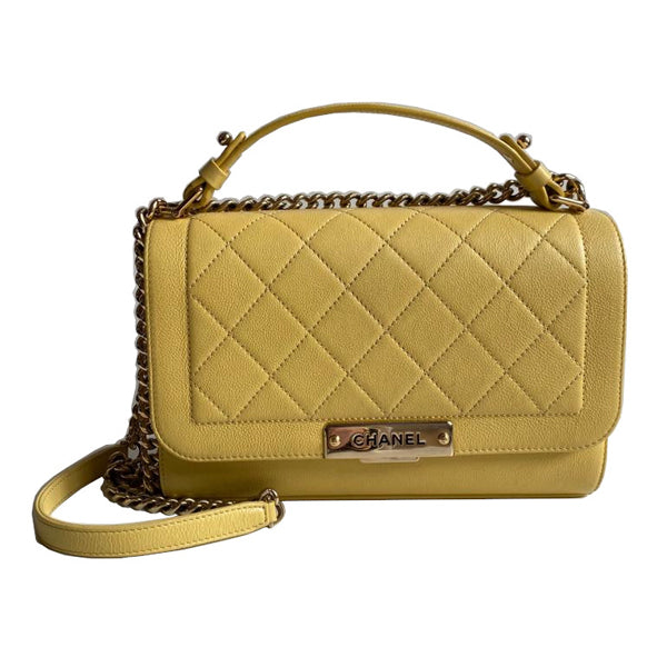 Chanel Label Click Bag Yellow Calfskin GHW - Preloved