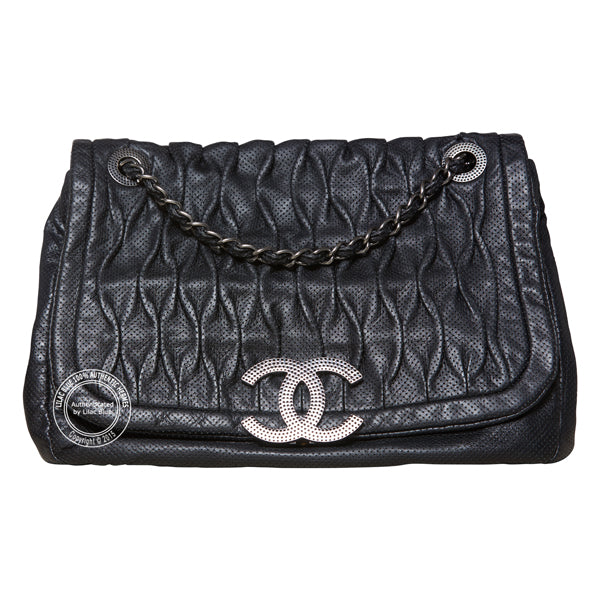 Chanel Large Black Perforated Leather Bag - Preloved