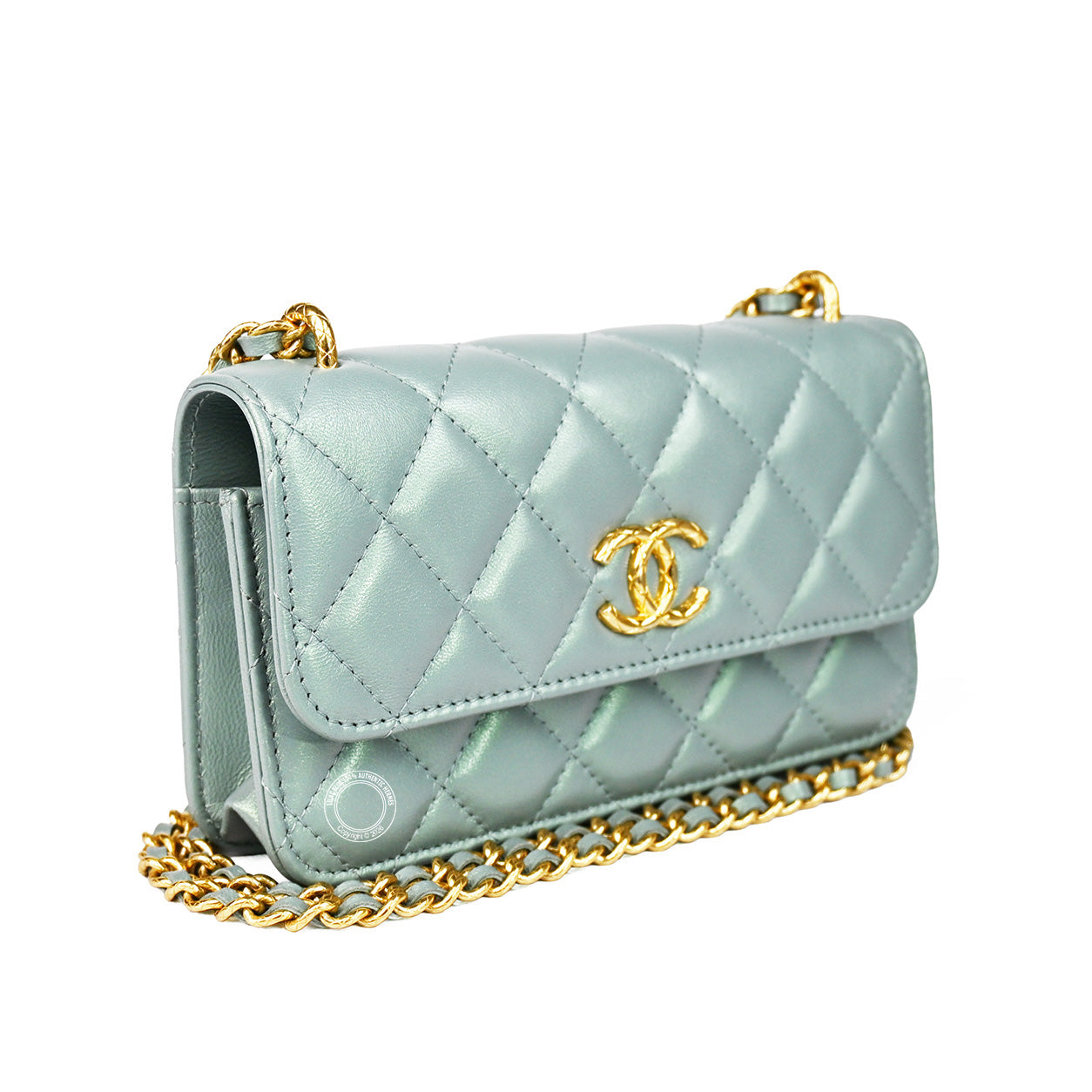Chanel Crossbody/Phone Holder Iridescent Green Lambskin GHW - Preloved