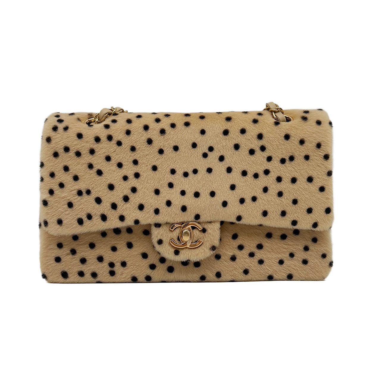 Chanel Flap Bag Beige & Black Lambskin GHW