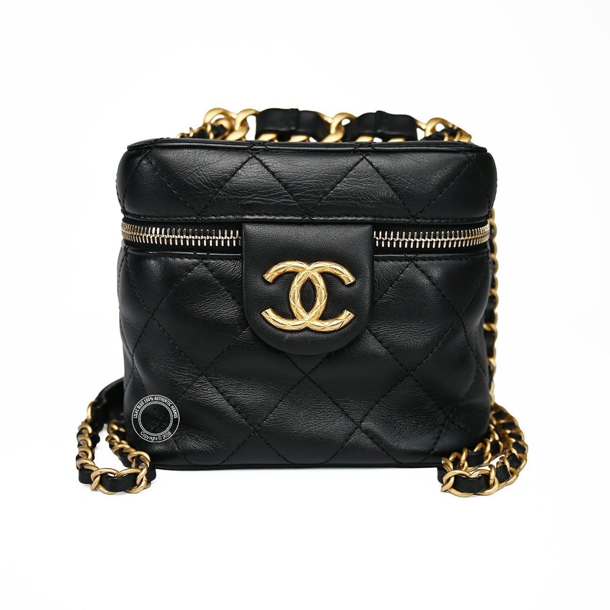 Chanel Small Vanity Case Black Quilted Lambskin Antiqued GHW - Preloved