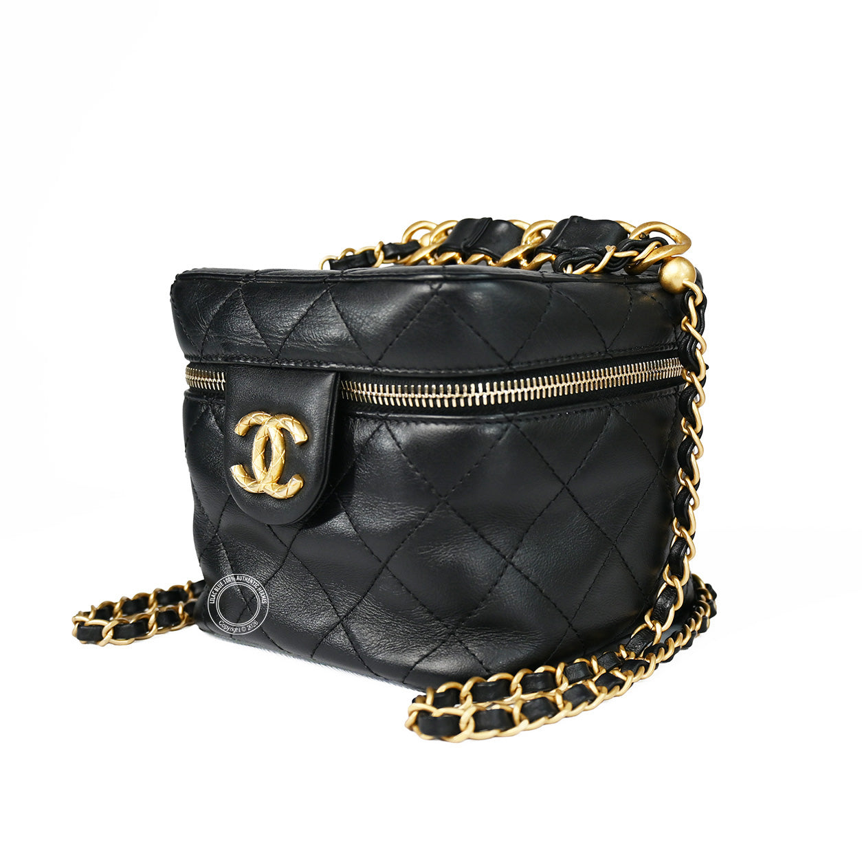 Chanel Small Vanity Case Black Quilted Lambskin Antiqued GHW - Preloved
