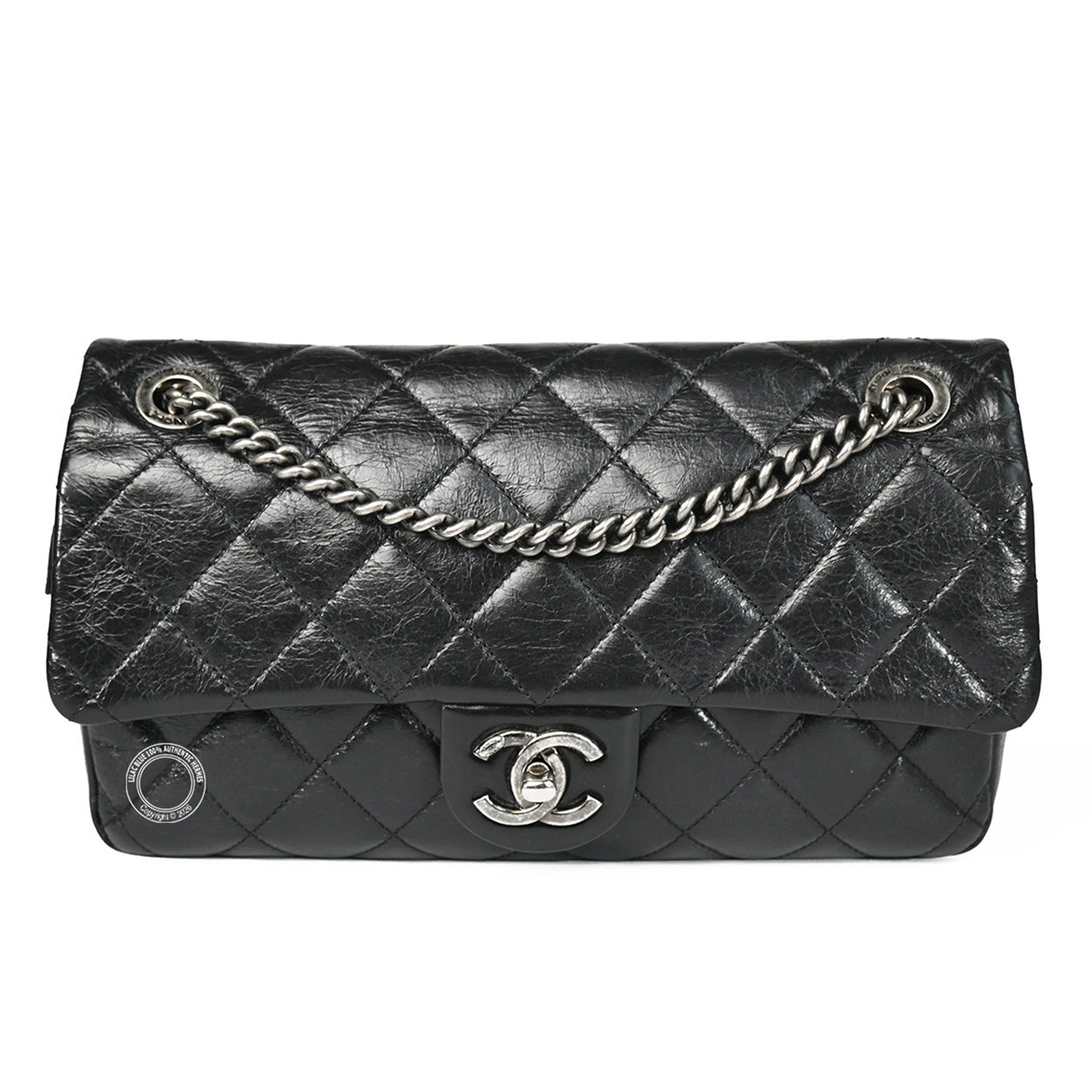 Chanel Easy Flap Black Aged Calfskin Ruthenium HW - Preloved