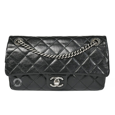 Chanel Easy Flap Black Aged Calfskin Ruthenium HW - Preloved