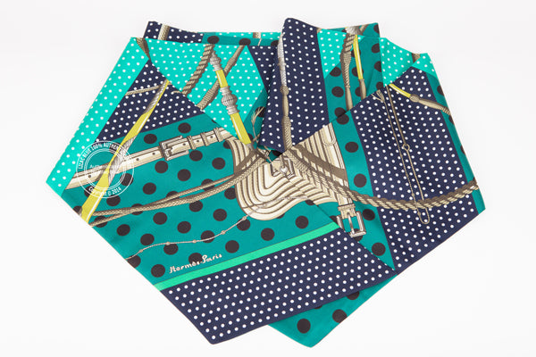 Hermès Maxi Twilly Clic Clac a Pois. Green - Preloved