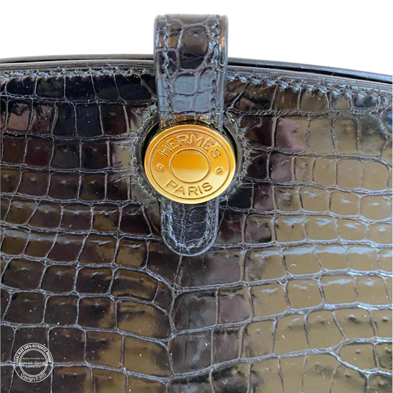 Hermès Dalvy Black Shiny Croc GHW - Vintage