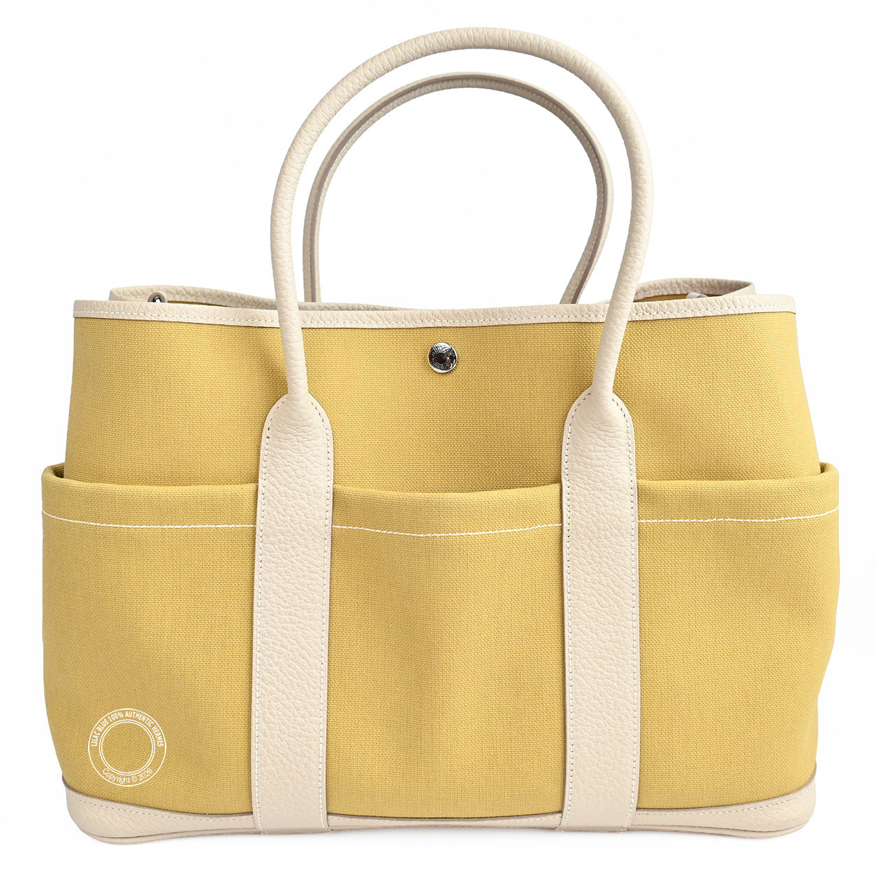 Hermès Garden Party 36cm Jaune Poussin/Craie Canvas/Negonda PHW - Preloved