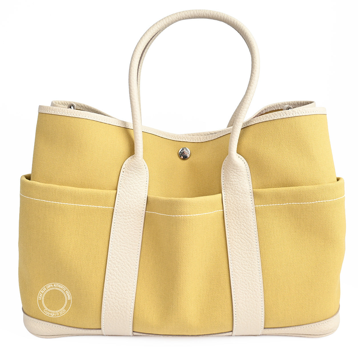 Hermès Garden Party 36cm Jaune Poussin/Craie Canvas/Negonda PHW - Preloved